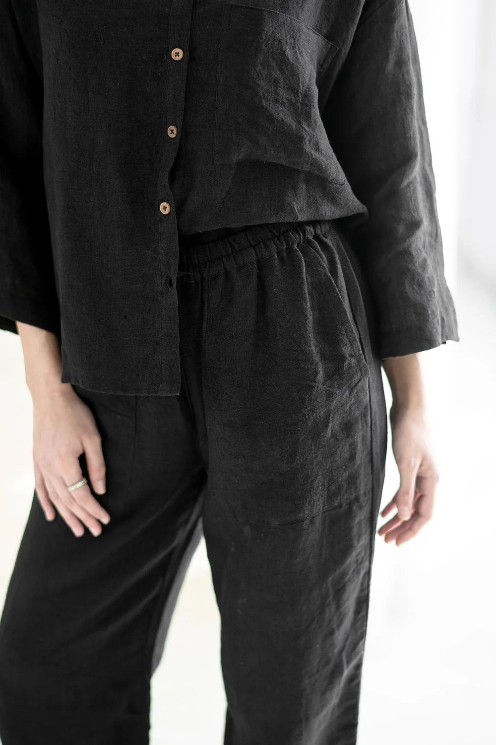 Fundamental Wide Leg Linen Pant - Black