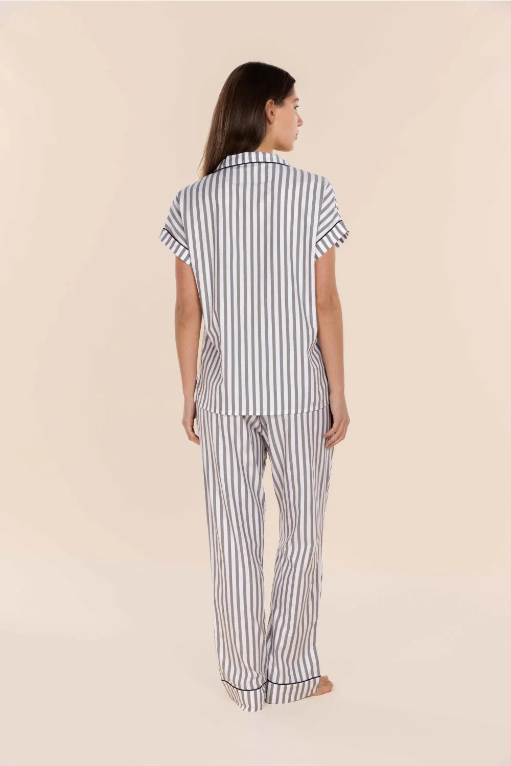 Winona Cotton Long PJ Set - Olive Stripe