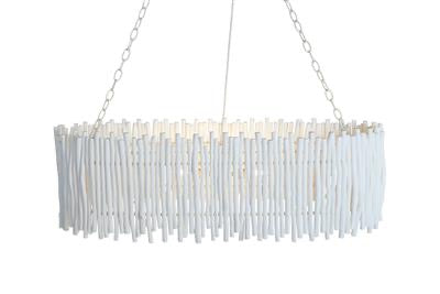 Wood Candle Stick Oval Chandelier white
