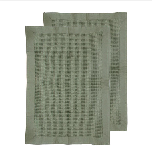 Ollie Waffle Green 2pk Kitchen Towel