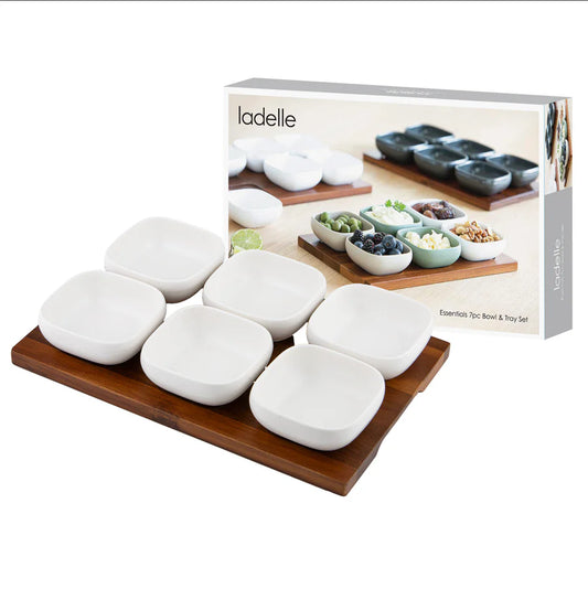Essentials 7pc White Bowl & Tray Set