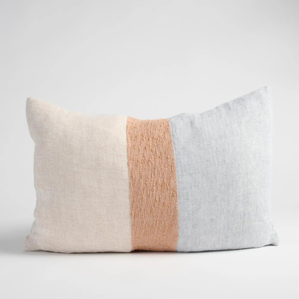 Tallows Linen Cushion - - Natural/Ochre/Blue - 40x60cm