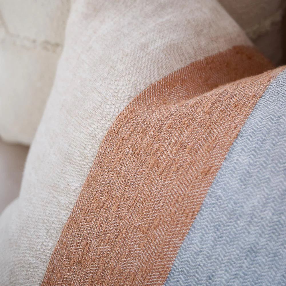 Tallows Linen Cushion - - Natural/Ochre/Blue - 50x50cm
