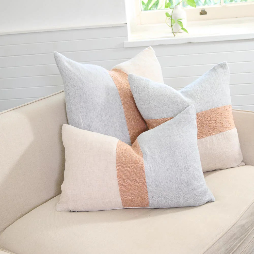 Tallows Linen Cushion - - Natural/Ochre/Blue - 50x50cm