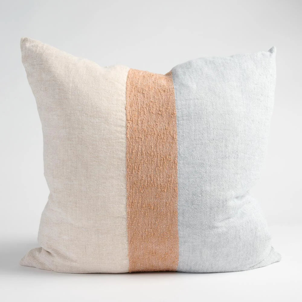 Tallows Linen Cushion - - Natural/Ochre/Blue - 50x50cm