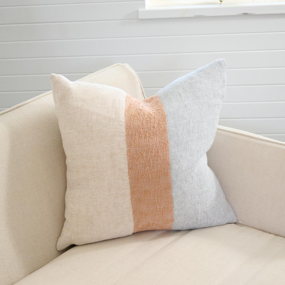 Tallows Linen Cushion - - Natural/Ochre/Blue - 50x50cm