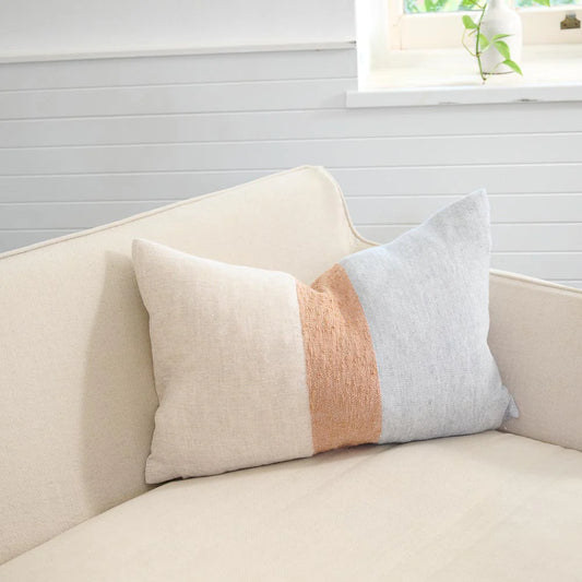 Tallows Linen Cushion - - Natural/Ochre/Blue - 40x60cm