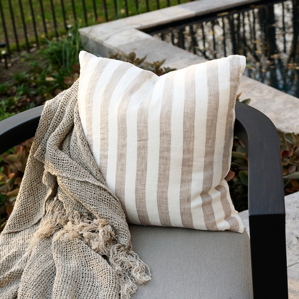 Santi Linen Outdoor Cushion - Off White/Natural Stripe - 50x50cm