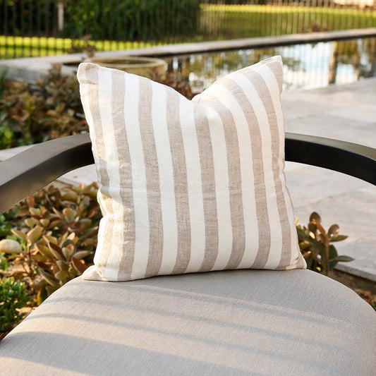Santi Linen Outdoor Cushion - Off White/Natural Stripe - 50x50cm