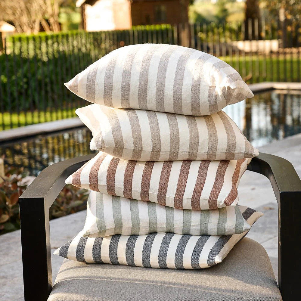 Santi Linen Outdoor Cushion - Off White/Natural Stripe - 50x50cm