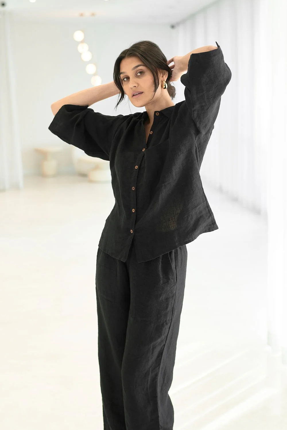 Fundamental Wide Leg Linen Pant - Black