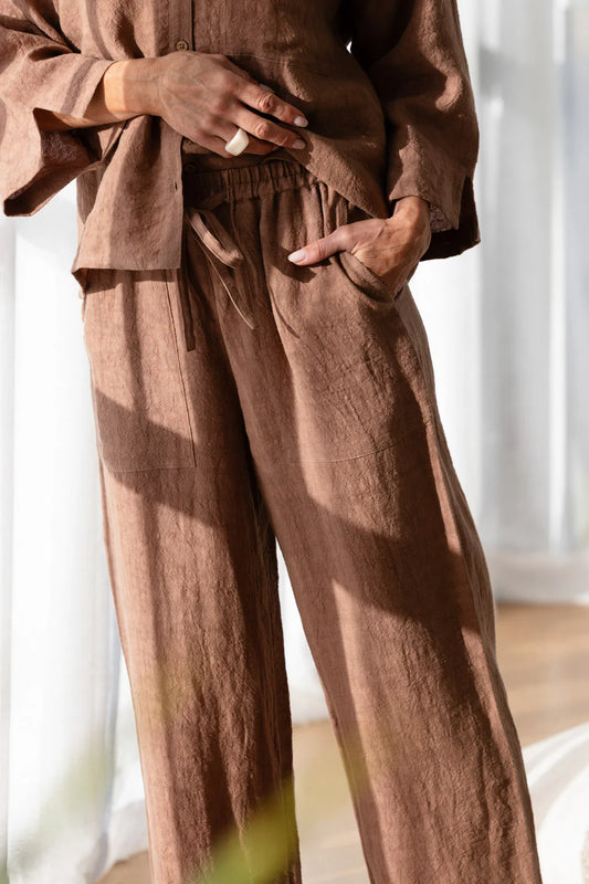 Fundamental Wide Leg Linen Pant - Clay