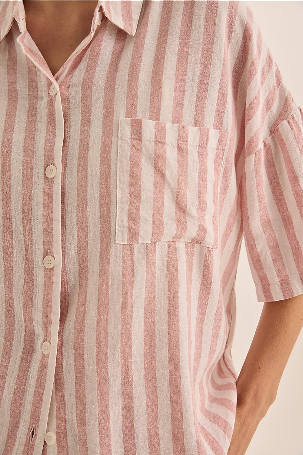 Evie Stripe Linen Short Set - Pink