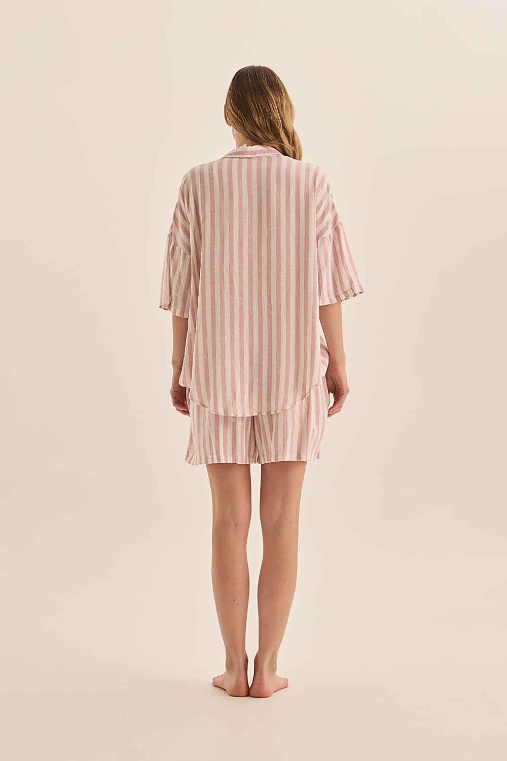 Evie Stripe Linen Short Set - Pink
