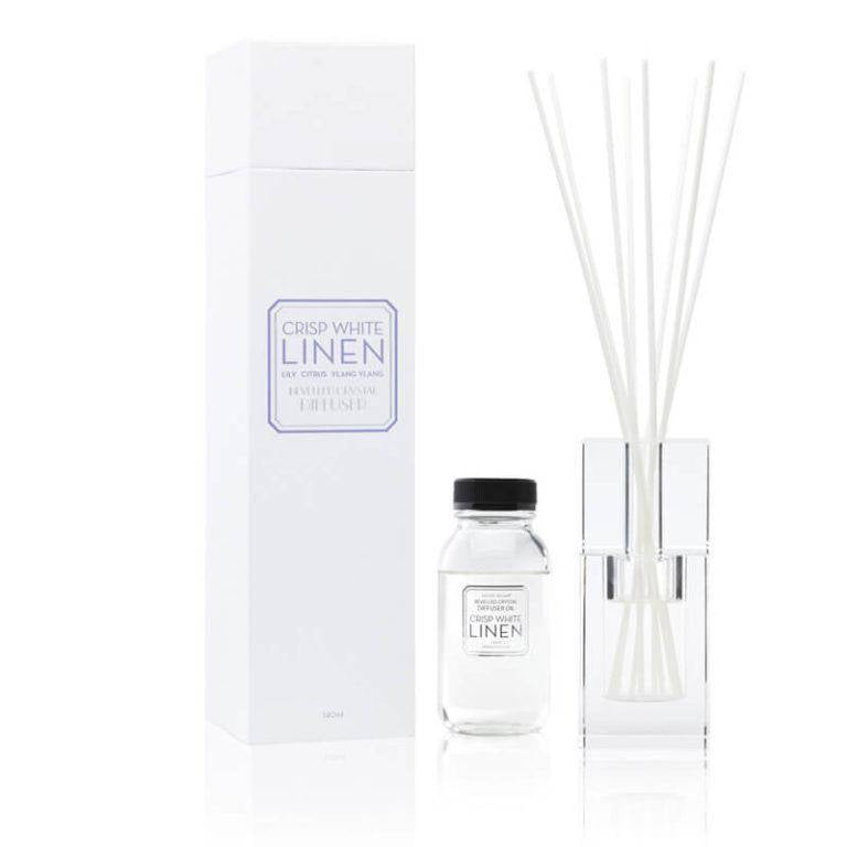 Crisp White Linen 140ml Bevelled Crystal Diffuser