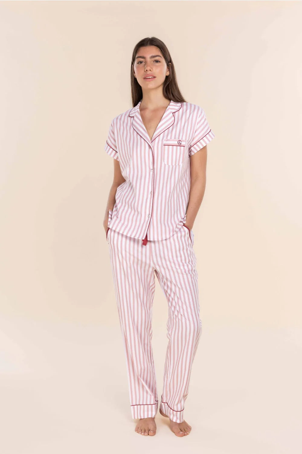 Winona Cotton Long PJ Set - Pink Stripe