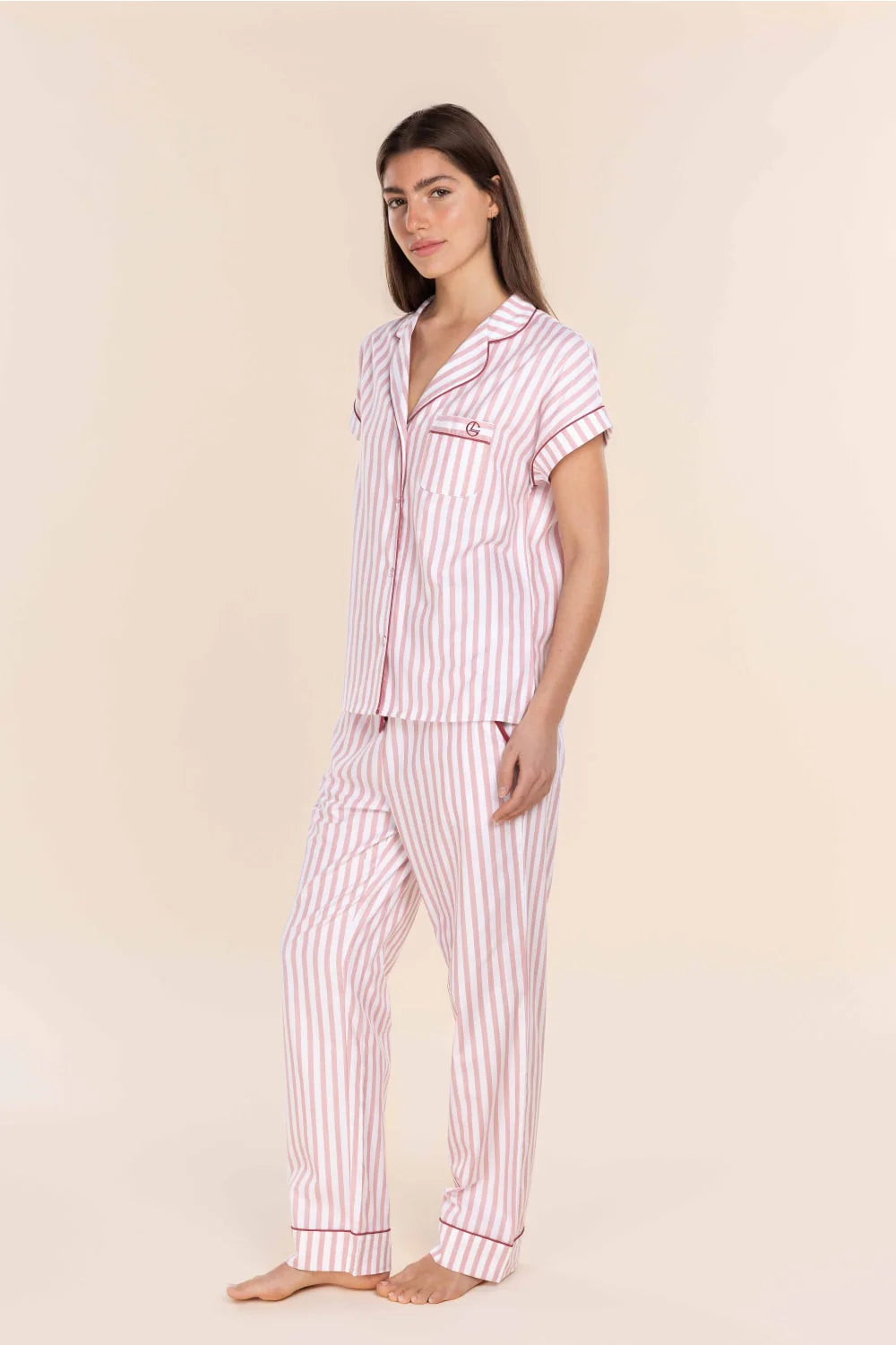 Winona Cotton Long PJ Set - Pink Stripe