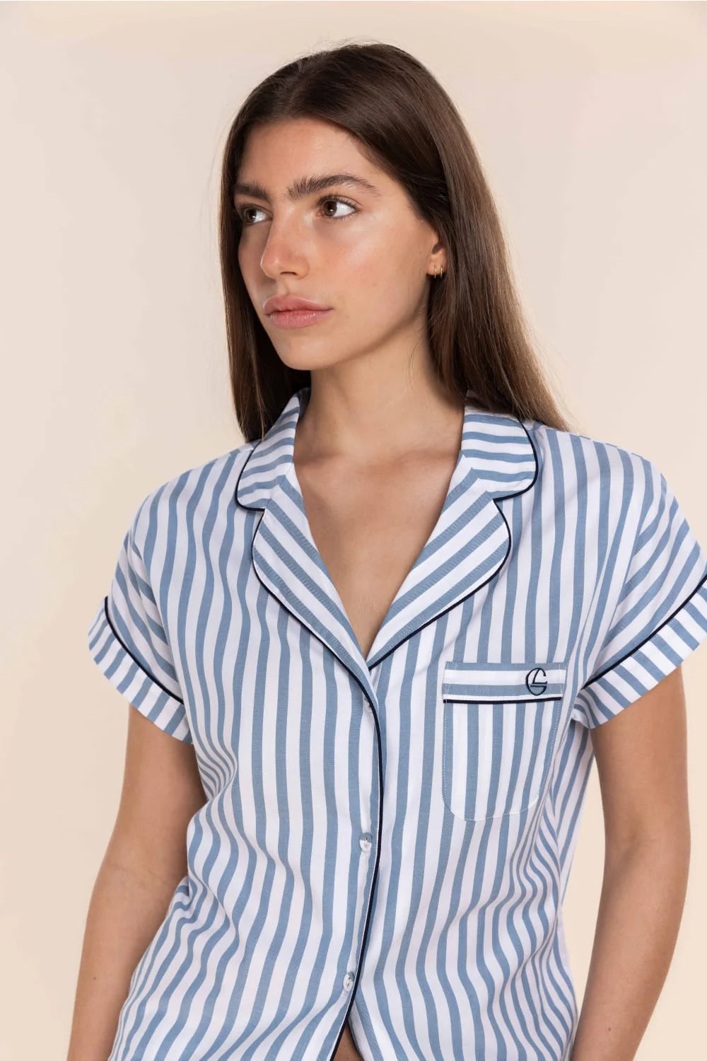 Winona Cotton Long PJ Set - Blue Stripe