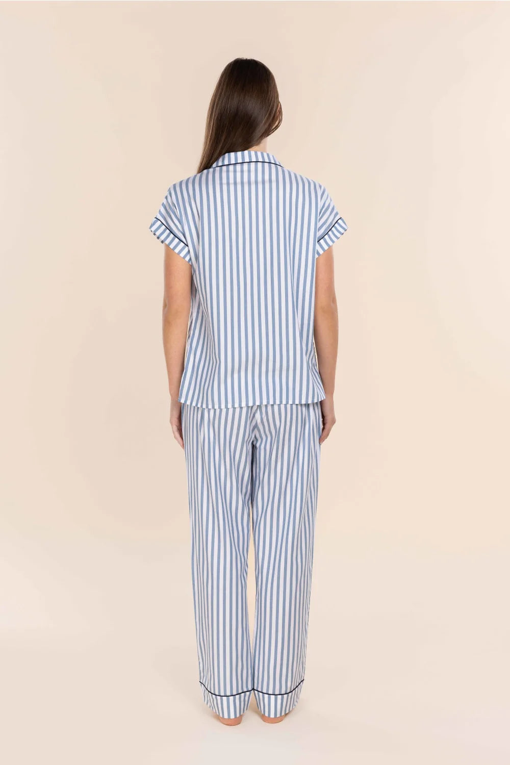 Winona Cotton Long PJ Set - Blue Stripe
