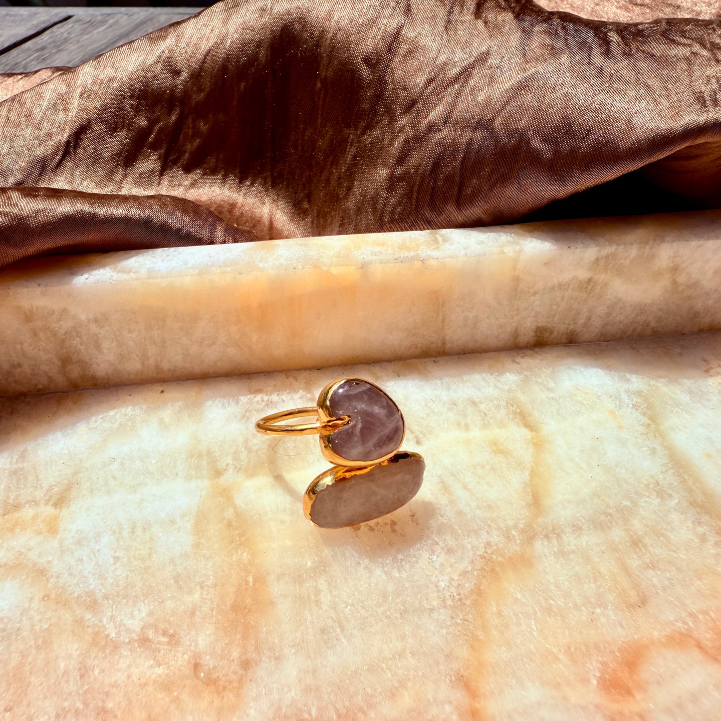 CLOUDY DOUBLE STONE RING - GOLD PLATED
