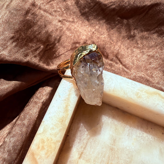 LARGE STONE OVAL RING - GOLD PLATED