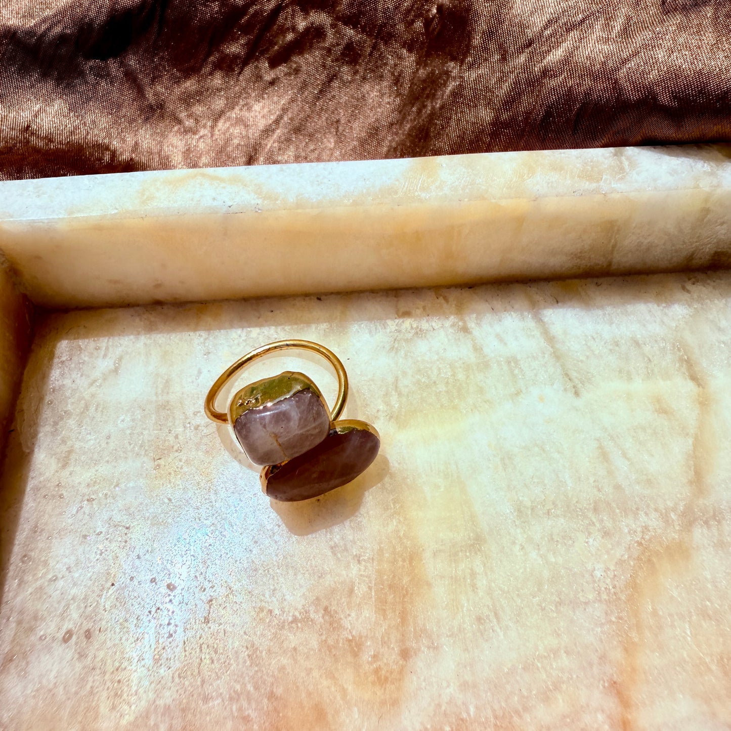 DOUBLE STONE RING - GOLD PLATED