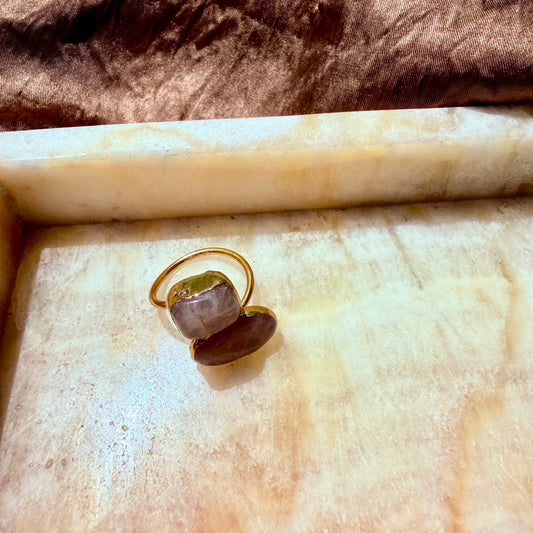 DOUBLE STONE RING - GOLD PLATED