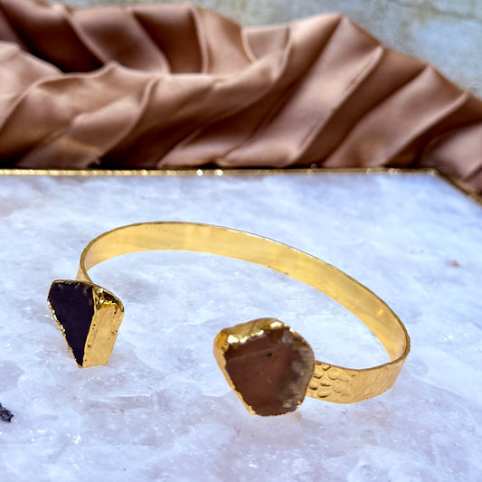 HALCYON DOUBLE STONE CUFF BRACELET - GOLD PLATED