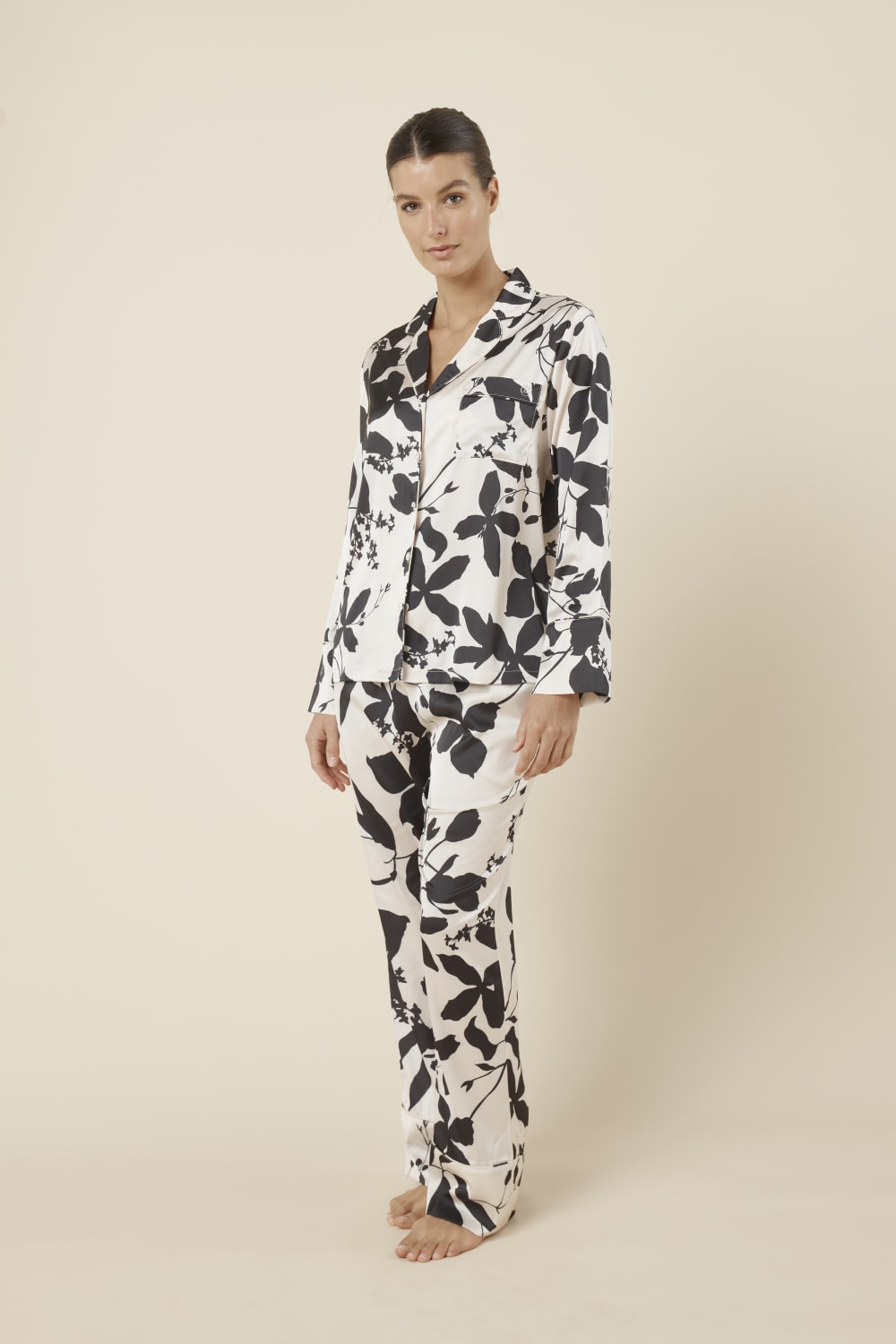 Ivy Abstract Floral Satin PJ set - Black