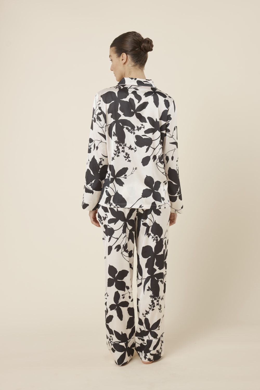Ivy Abstract Floral Satin PJ set - Black