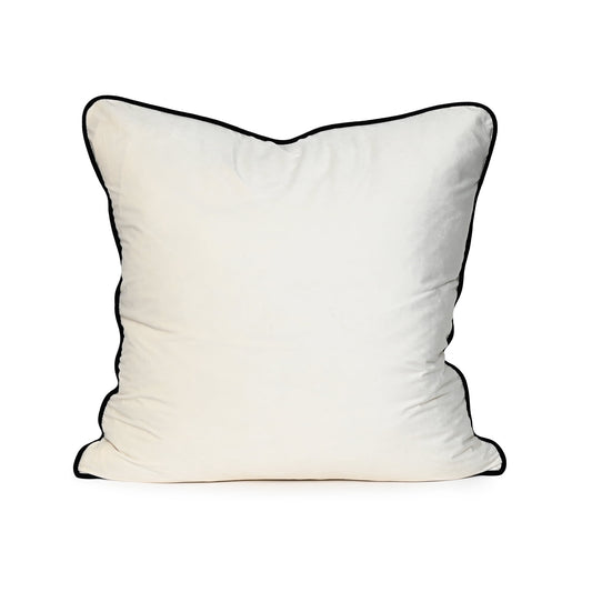 VELVET CUSHION – IVORY ( BLACK PIPING )