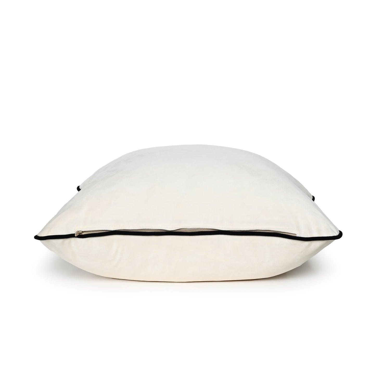 VELVET CUSHION – IVORY ( BLACK PIPING )