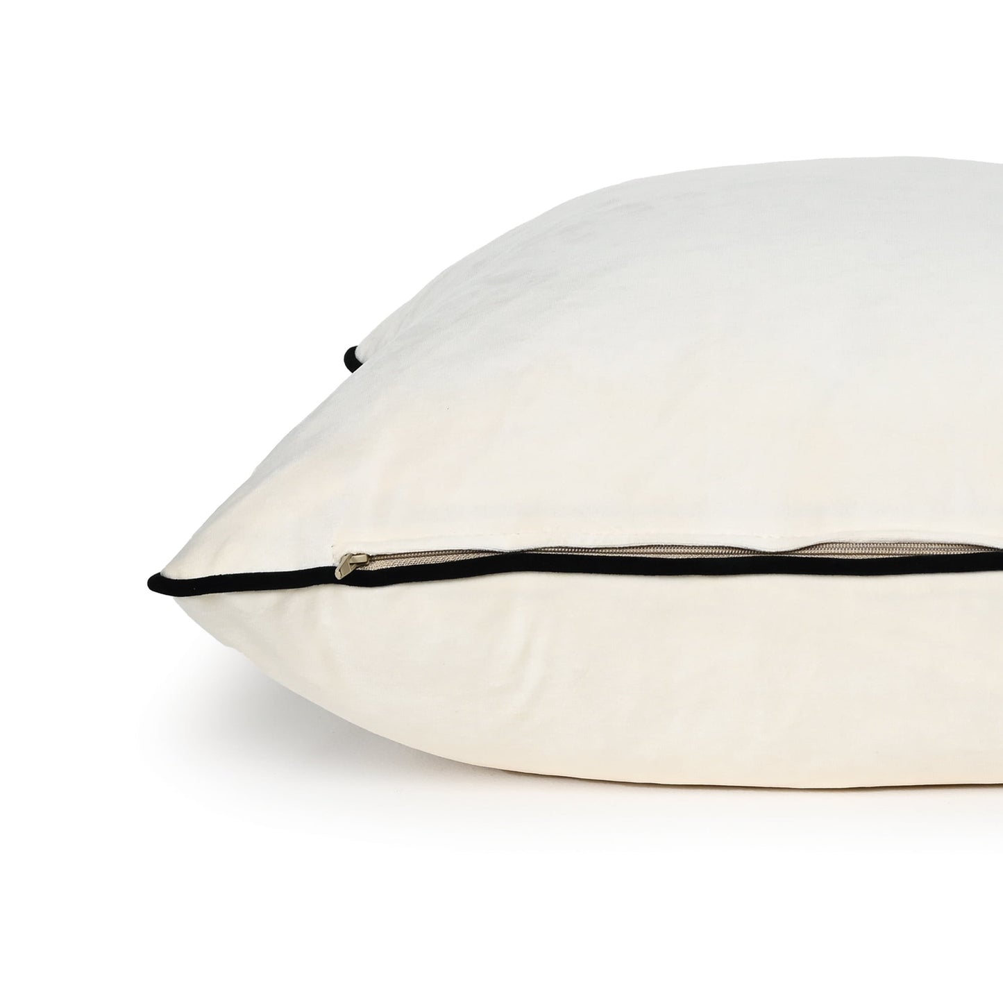 VELVET CUSHION – IVORY ( BLACK PIPING )