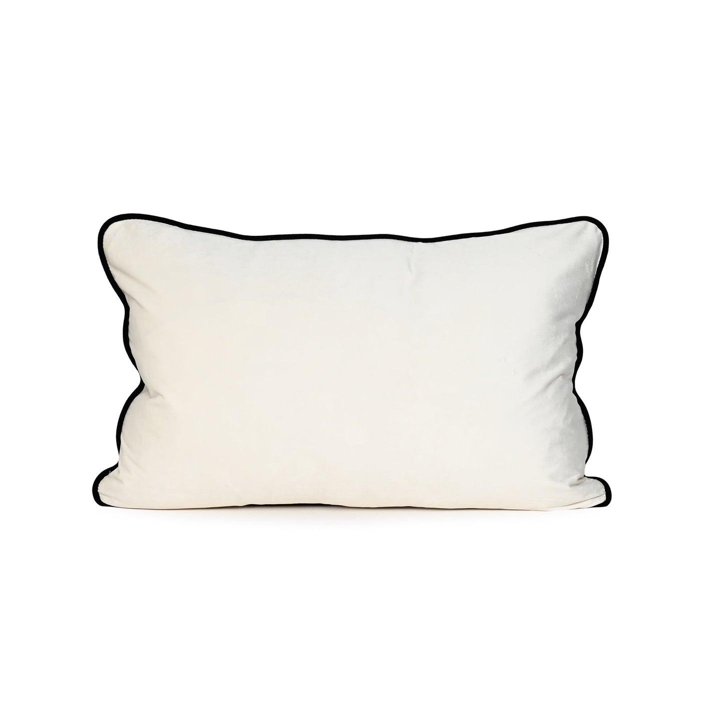 VELVET LUMBAR CUSHION – IVORY ( BLACK PIPING )
