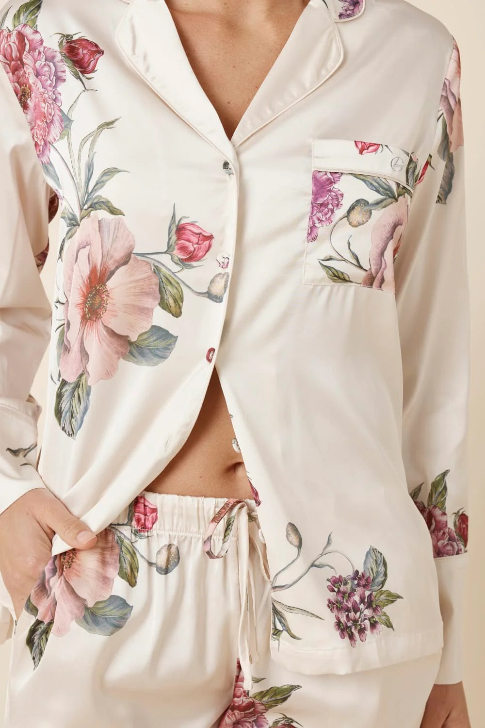 Ruby Floral Satin PJ set - Ivory