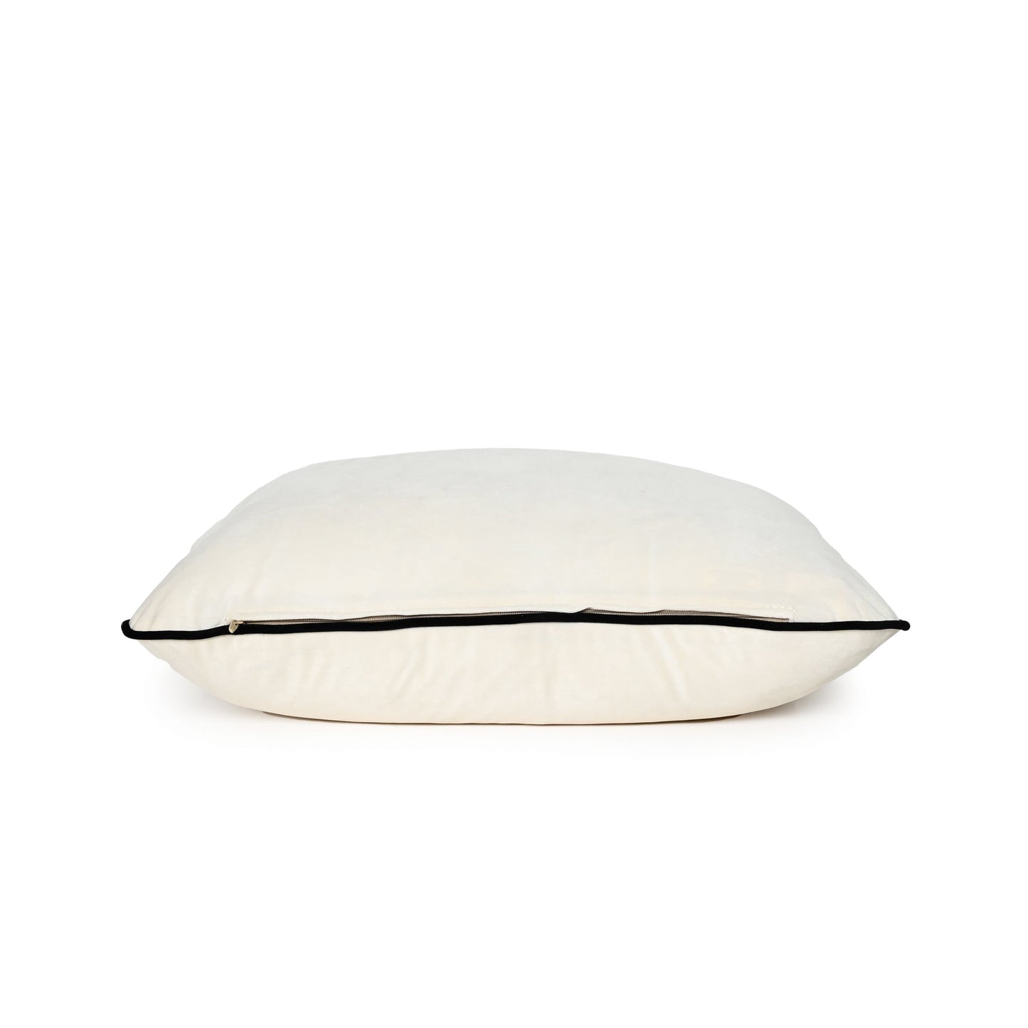 VELVET LUMBAR CUSHION – IVORY ( BLACK PIPING )