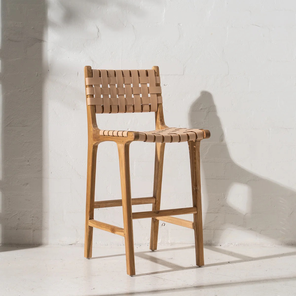 LUKA WOVEN LEATHER BARSTOOL- NATURAL BLUSH