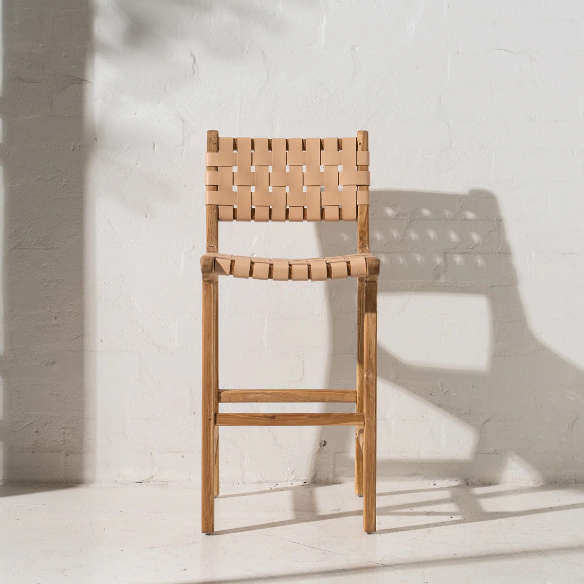 LUKA WOVEN LEATHER BARSTOOL- NATURAL BLUSH