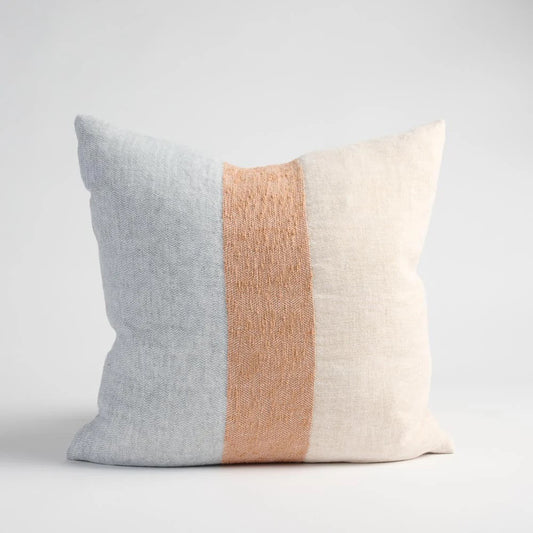 Tallows Linen Cushion - Natural/Ochre/Blue - 60x60cm