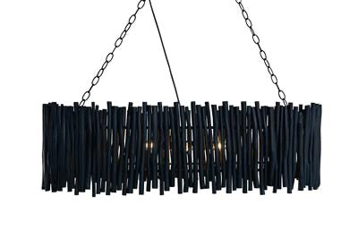 Wood Candle Stick Oval Chandelier Black