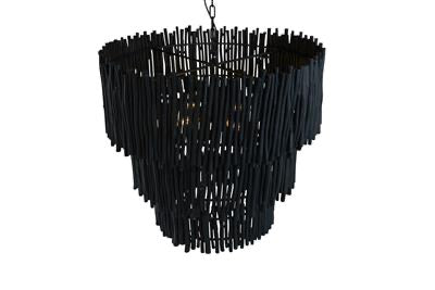 Wood Candle Stick Tiered Chandelier Black