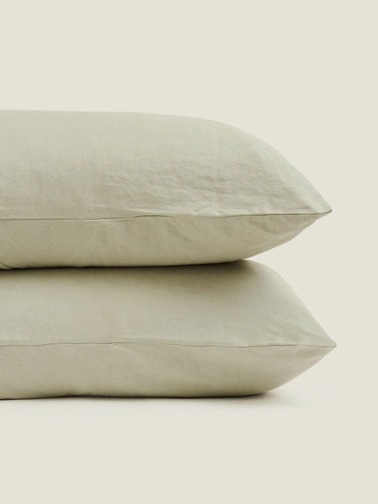 100% Pure French Linen Pillowcase Set of 2 - Sage