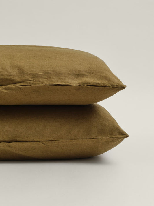 100% Pure French Linen Pillowcase Set of 2 - Olive