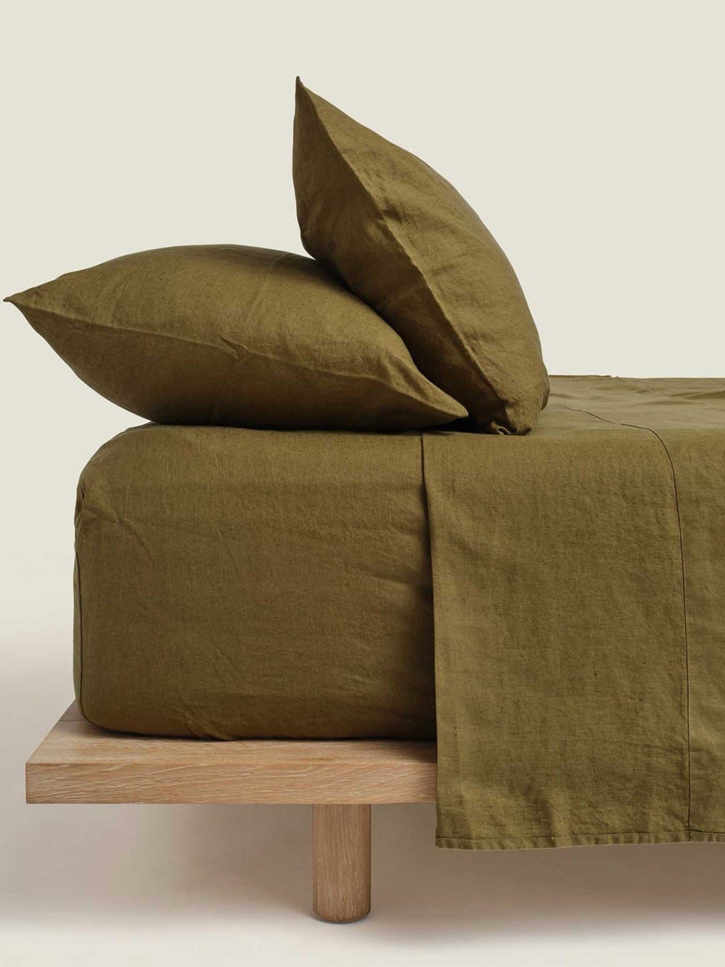 100% Pure French Linen Pillowcase Set of 2 - Olive