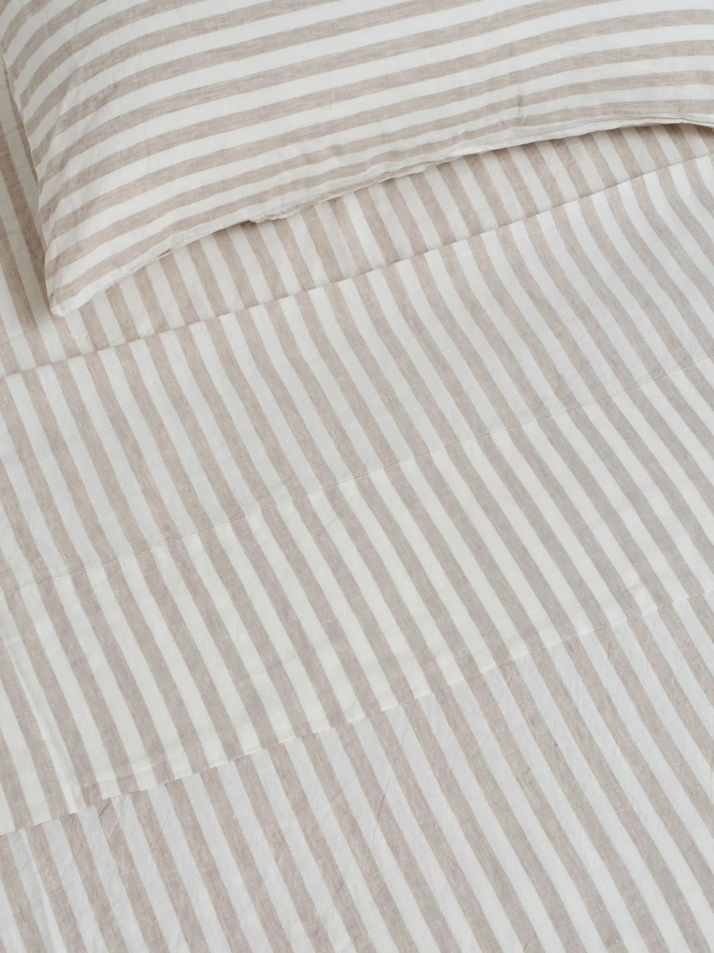 100% Pure French Linen - Wide Natural Stripes - Queen