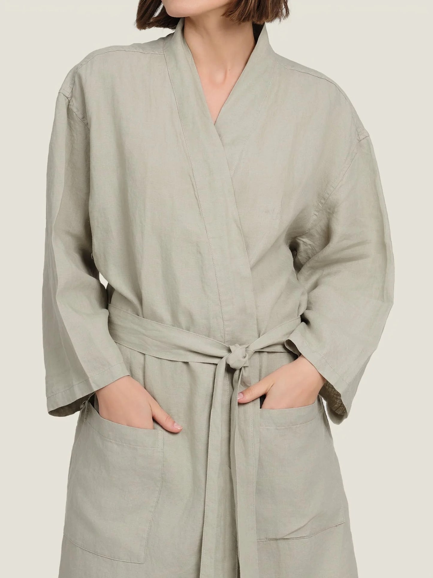 Linen Robe In Sage