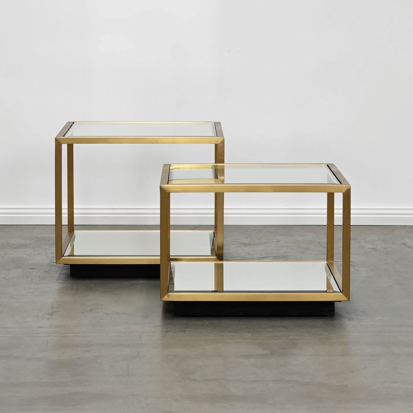 MINA SIDE/COFFEE TABLE – BRUSHED GOLD CLEAR GLASS – TALLER