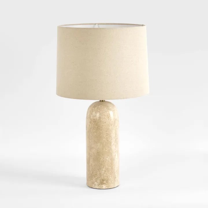 OLSEN TRAVERTINE TABLE LAMP & LINEN SHADE