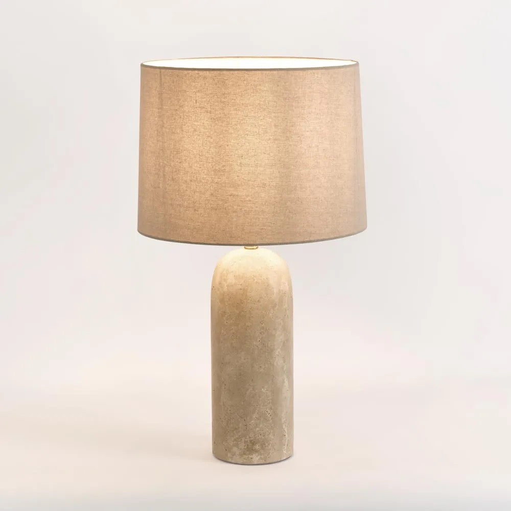 OLSEN TRAVERTINE TABLE LAMP & LINEN SHADE