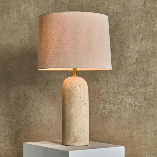 OLSEN TRAVERTINE TABLE LAMP & LINEN SHADE